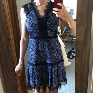 Elie Tahari blue dress with floral and lace